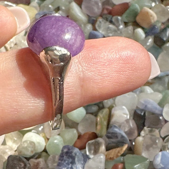 Purple Jade silver gem ring /joy and wealth crystal healing ring - Picture 2 of 7